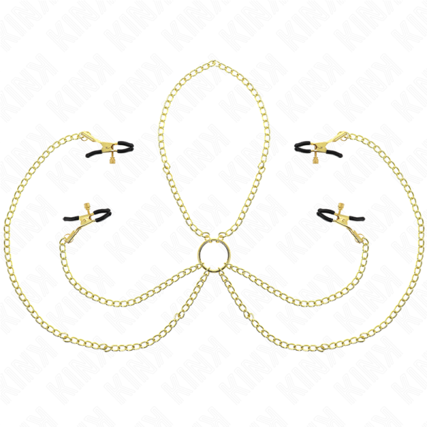 KINK - PINZAS PARA PEZONES Y CLÍTORIS 4 ENGANCHES AJUSTABLE DORADO