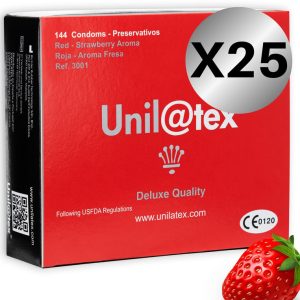 UNILATEX - PRESERVATIVOS ROJOS/FRESA 144 UDS X 25 UDS