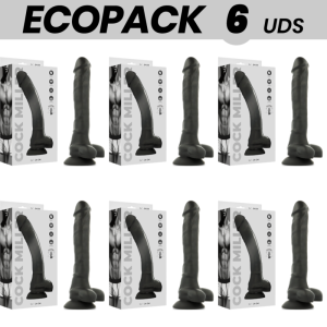 ECOPACK 6 UDS - COCK MILLER SILICONA DENSITY COCKSIL ARTICULABLE NEGRO 24 CM