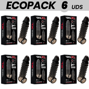 ECOPACK 6 UDS - VIRILXL EXTENSION Y FUNDA DE PENE V11 NEGRO