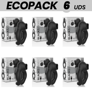 ECOPACK 6 UDS - BLACK&SILVER ANILLO VIBRADOR SILICONA 3 MOTORES RECARGABLE NEGRO