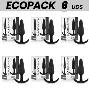 ECOPACK 6 UDS - BLACK&SILVER HANSEL PLUG ANAL SILICONA CON ASA PEQUEÑO