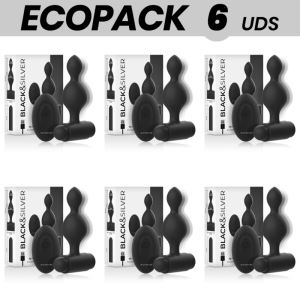 ECOPACK 6 UDS - BLACK&SILVER TUCKER PEQUEÑO PLUG ANAL SILICONA CONTROL REMOTO