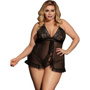 BRUMA SECRET - ANA BABYDOLL DE ENCAJE Y VOLANTE NEGRO XL/XXL