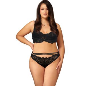 BRUMA SECRET - CAROLINE SET SUJETADOR Y BRAGAS CON TIRAS DE ENCAJE NEGRO XL/XXL