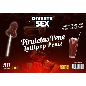 DIABLO GOLOSO - 50 PIRULETAS PENE RON COLA 10% ALCOHOL